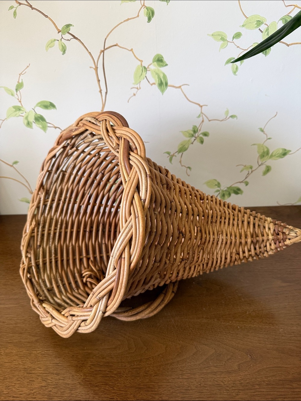 Woven Rattan Cornucopia Basket - Horn of Plenty Centerpiece